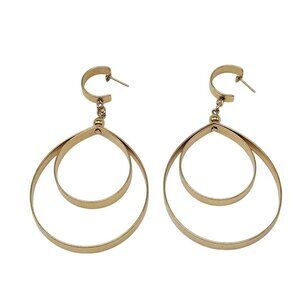 Gold Tone Napier Double Loop Drop Earrings With Stud Back Closure